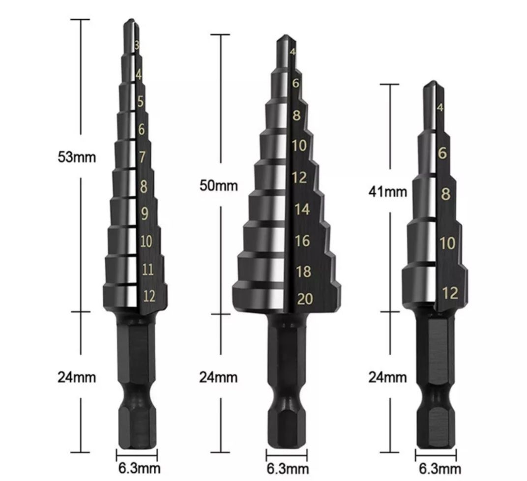 Конусні ступінчасті сверла HSS з титановим покриттям. 4-12. 4-20. 3-1