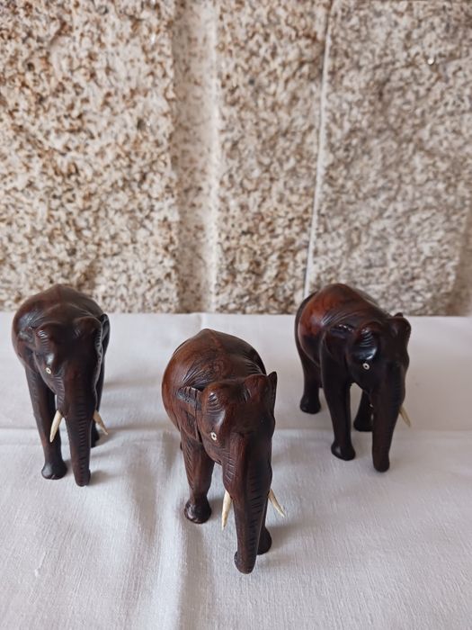 Elefantes antigos em madeira exótica