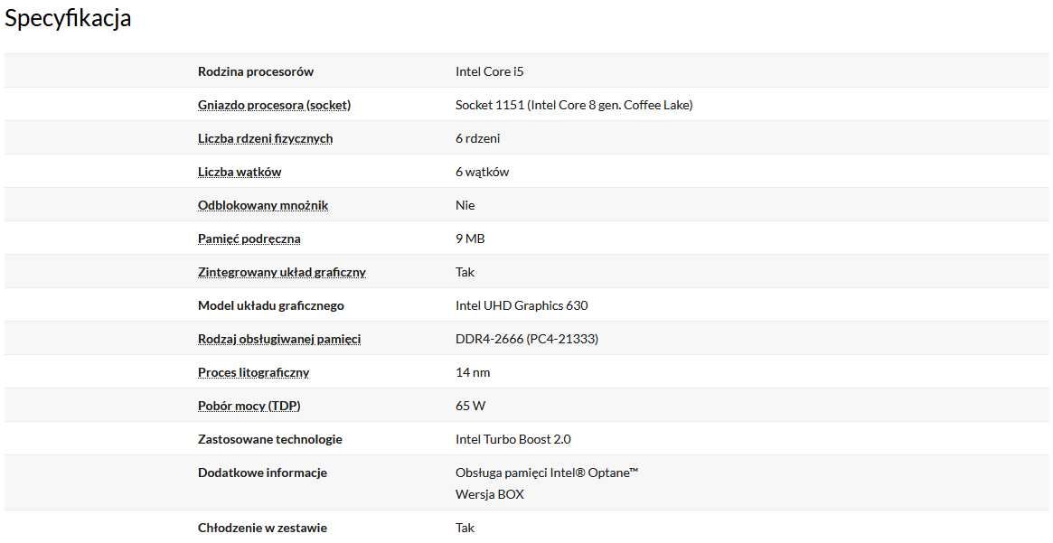 Procesor Intel i5 8400