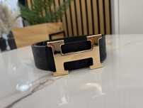 Pasek H Hermes Premium Monogram Dwustronny Złoty