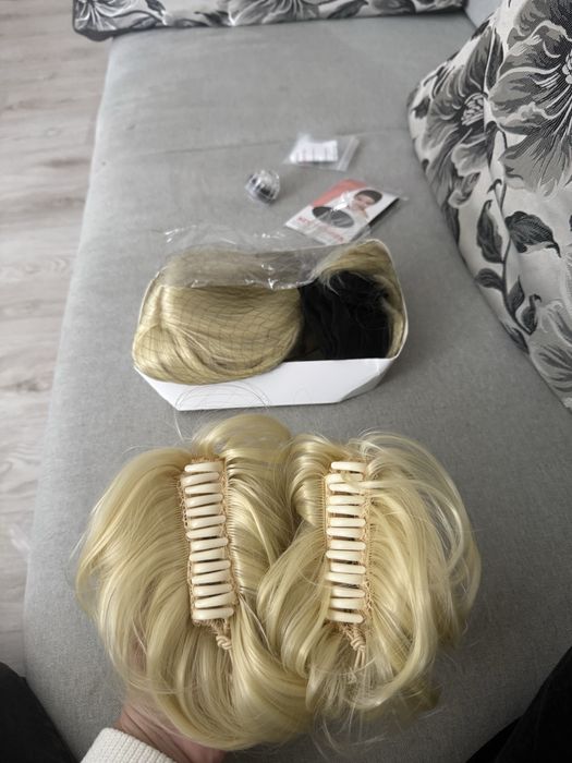 Волосся перука набір каре + хвіст зажим блонд