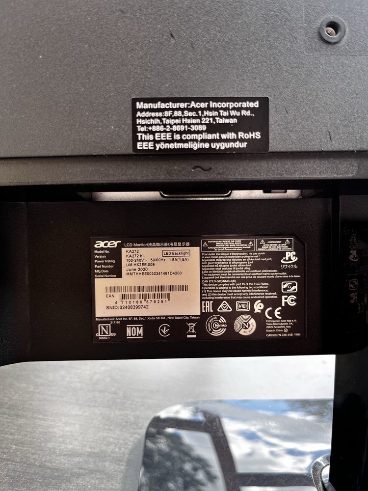 Monitor Acer KA272 27’ 75Hz