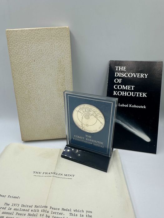 1973 Franklin Mint Odkrycie komety Kohoutek Srebrna moneta medal USA