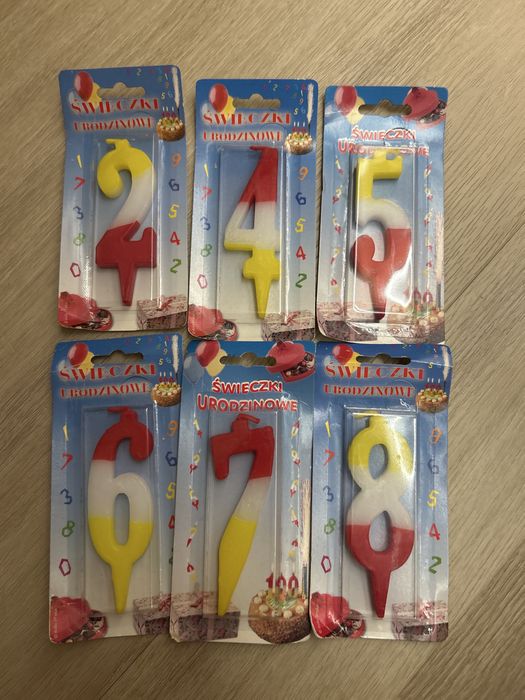 Nowe świeczki cyferki urodzinowe 2,4,5,6,7,8 cena za komplet
