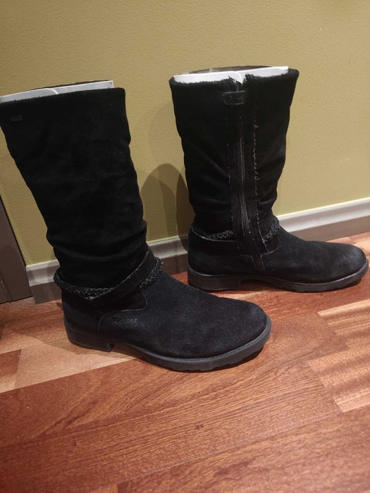 Czarne kozaki zimowe, skórzane (zamszowe), rozm. 39