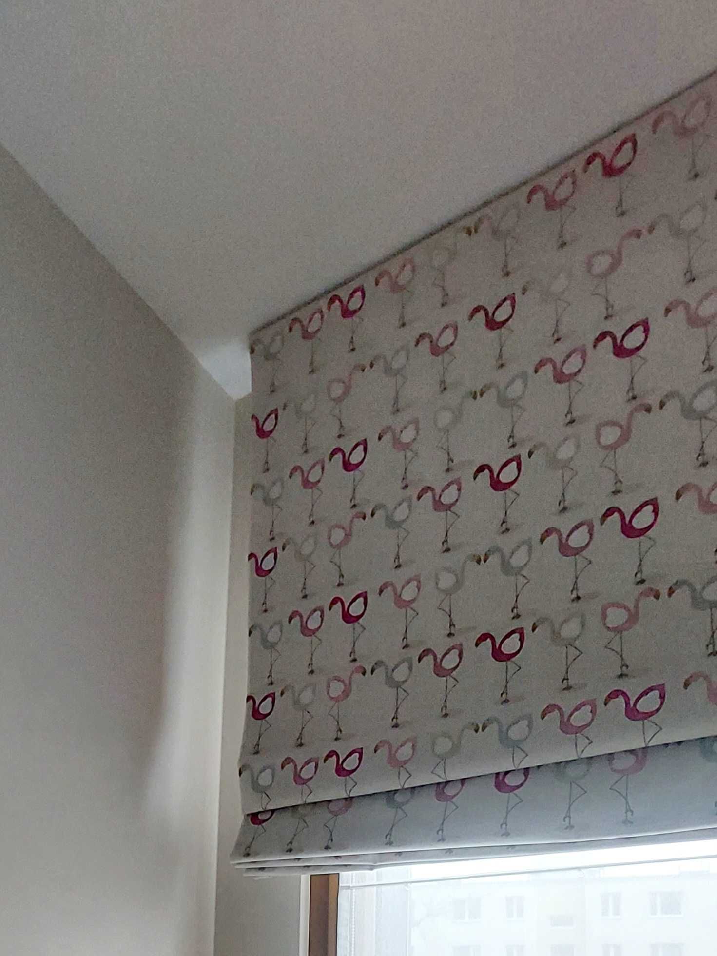 Rolety rzymskie flamingi duze i małe okno plus 2 poduszki i 4 poszewki