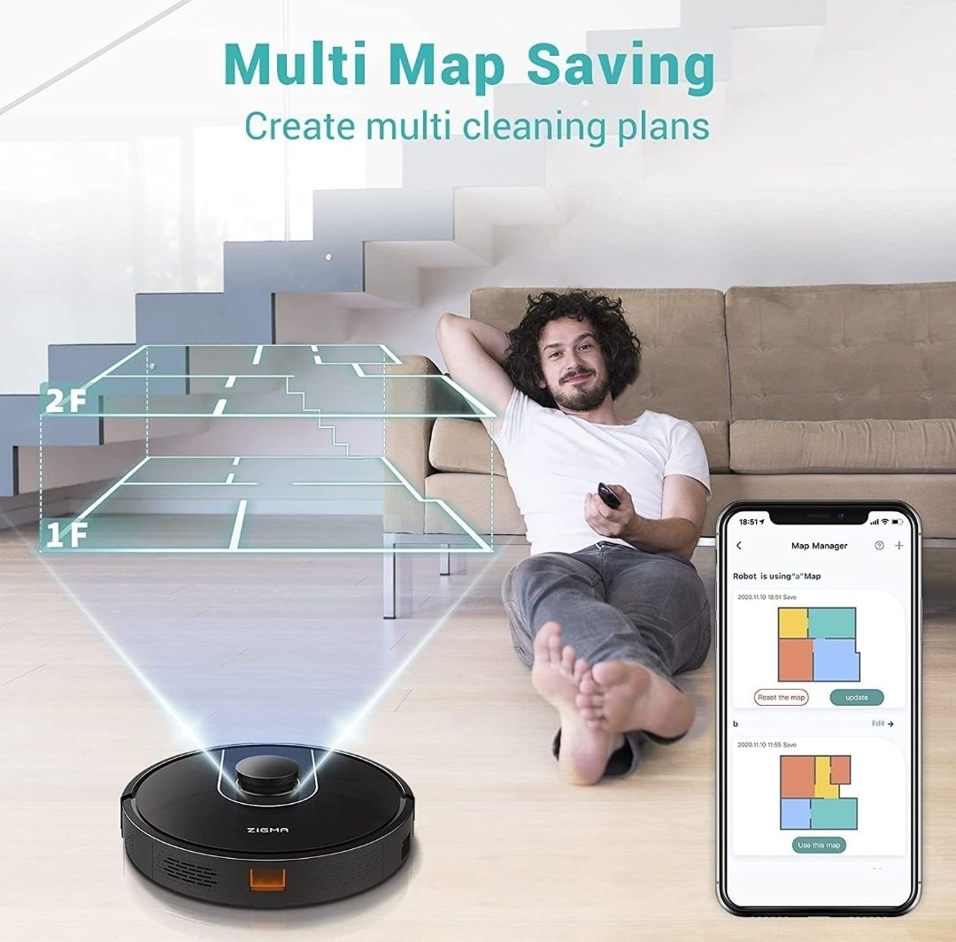 Robot sprzątający Zigma Spark 980 Robot 2w1 Zamiata i Mopuje Czarny