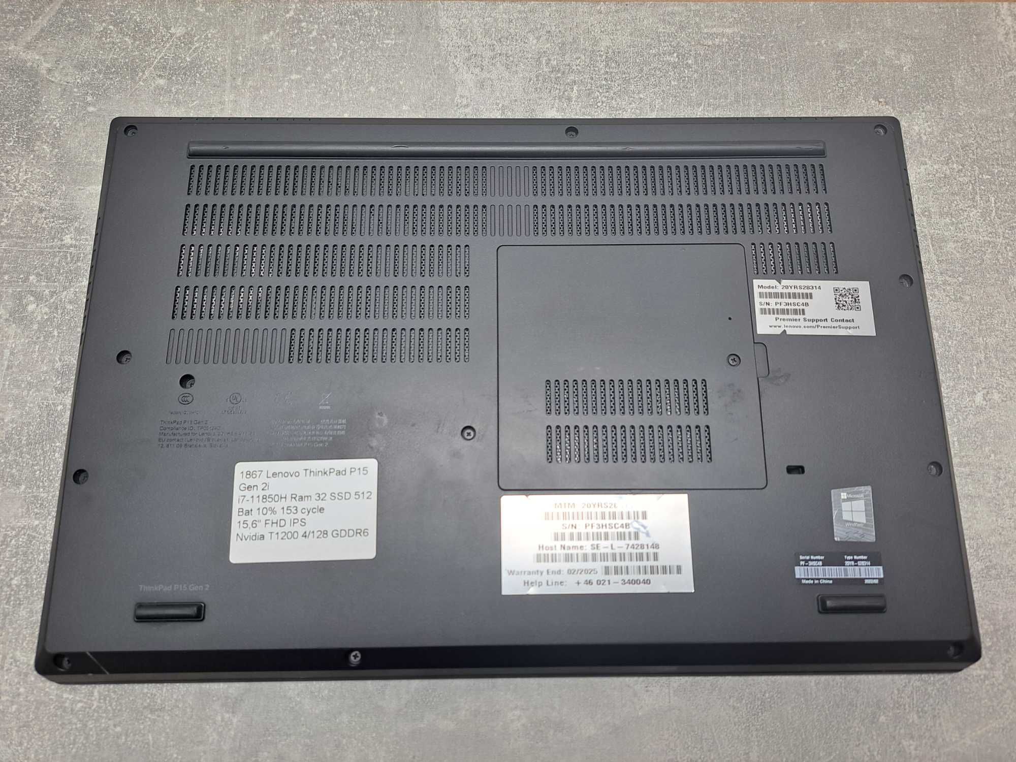 Lenovo ThinkPad P15 Gen2i i7-11850H 32Ram Quadro T1200 4GB 15.6" IPS
