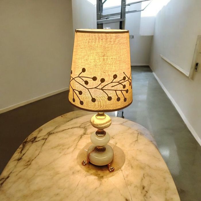 Piękna lampa onyks mosiądz metal z przełącznikiem vintage Szwecja