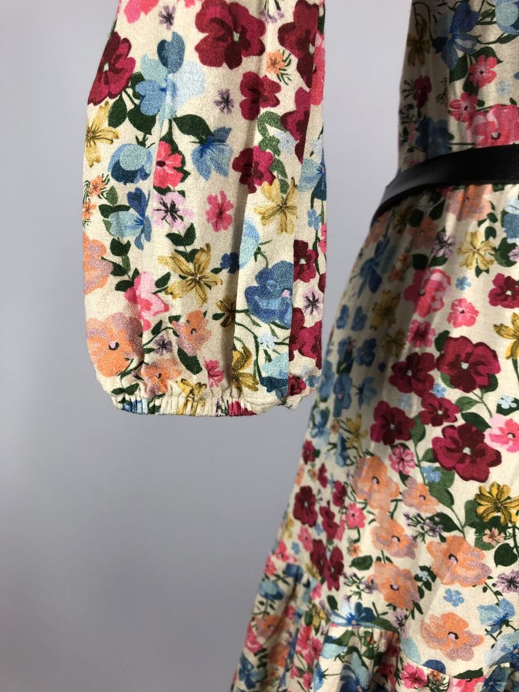 Bawełniana letnia sukienka La Sophie z printem w kwiaty dlugi rekaw