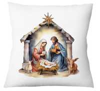 Bożonarodzeniowa poduszka z Piękną Grafiką Świętej Rodziny, Święta