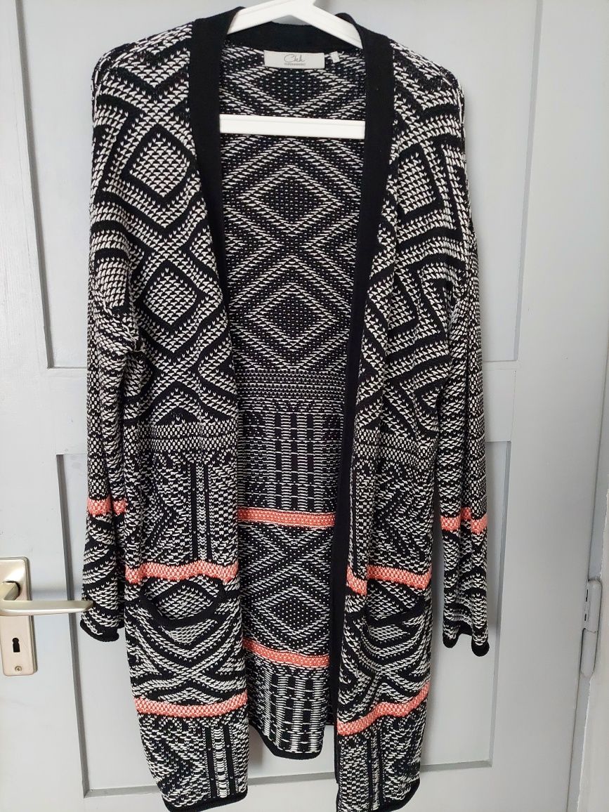 Sweter długi kardigan boho etno C&A L