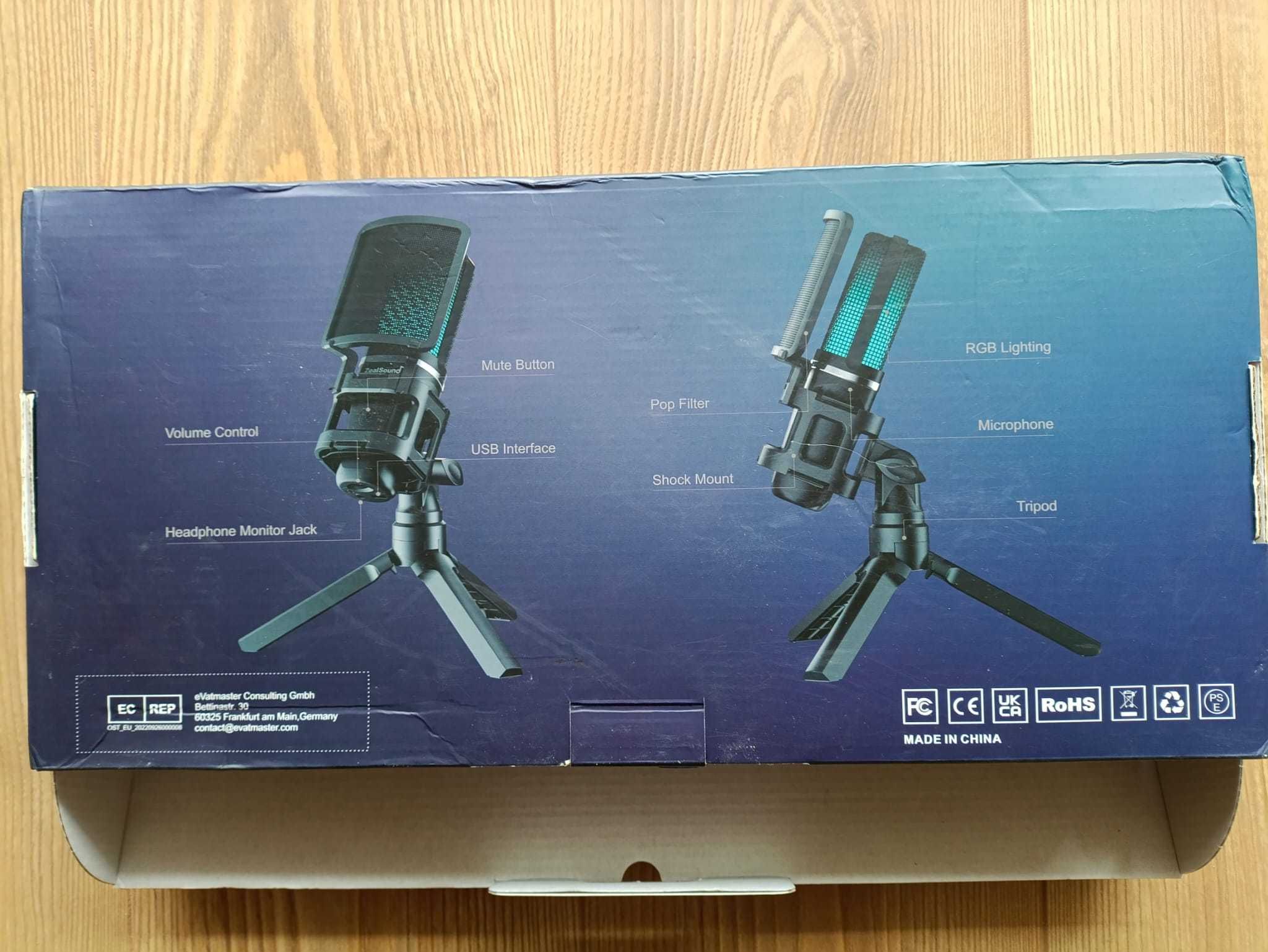 Mikrofon pojemnościowy zealsound RGB + stojak / statyw