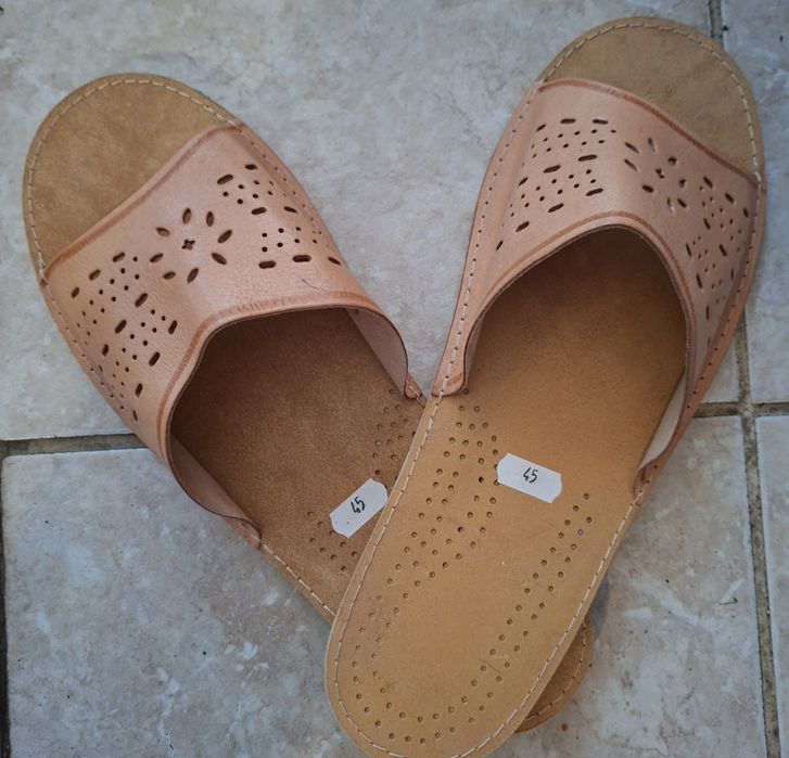 pantofle, klapki domowe, męskie skórzane