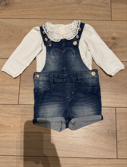 Ogrodniczki jeans i body - h&m i Zara - 74 - 4 sztuki