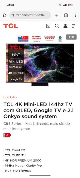 Smart tv 4K TCL c845 mini-led qled 55 polegadas