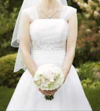 Biała suknia ślubna tiulowa rozkloszowana 157cm XXS/XS 32/34 welon