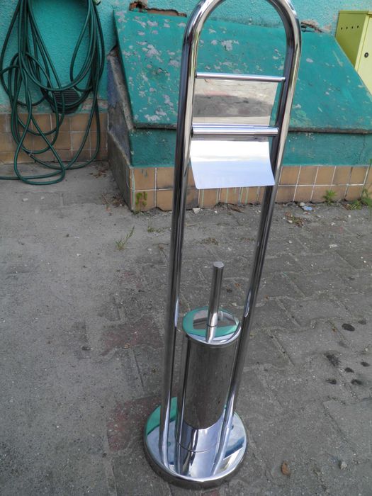 zestaw stojak na papier toaletowy+ szczotka do wc srebrny stalowy