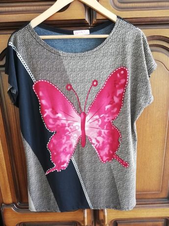 Damska bluzka z motylem, firmy O&S Paris, rozmiar XL/XXL
