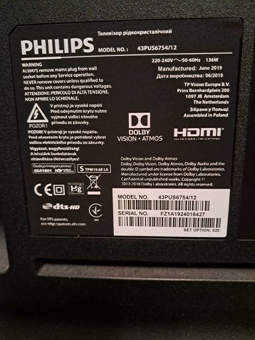 Philips telewizor 43 cali z ambilight