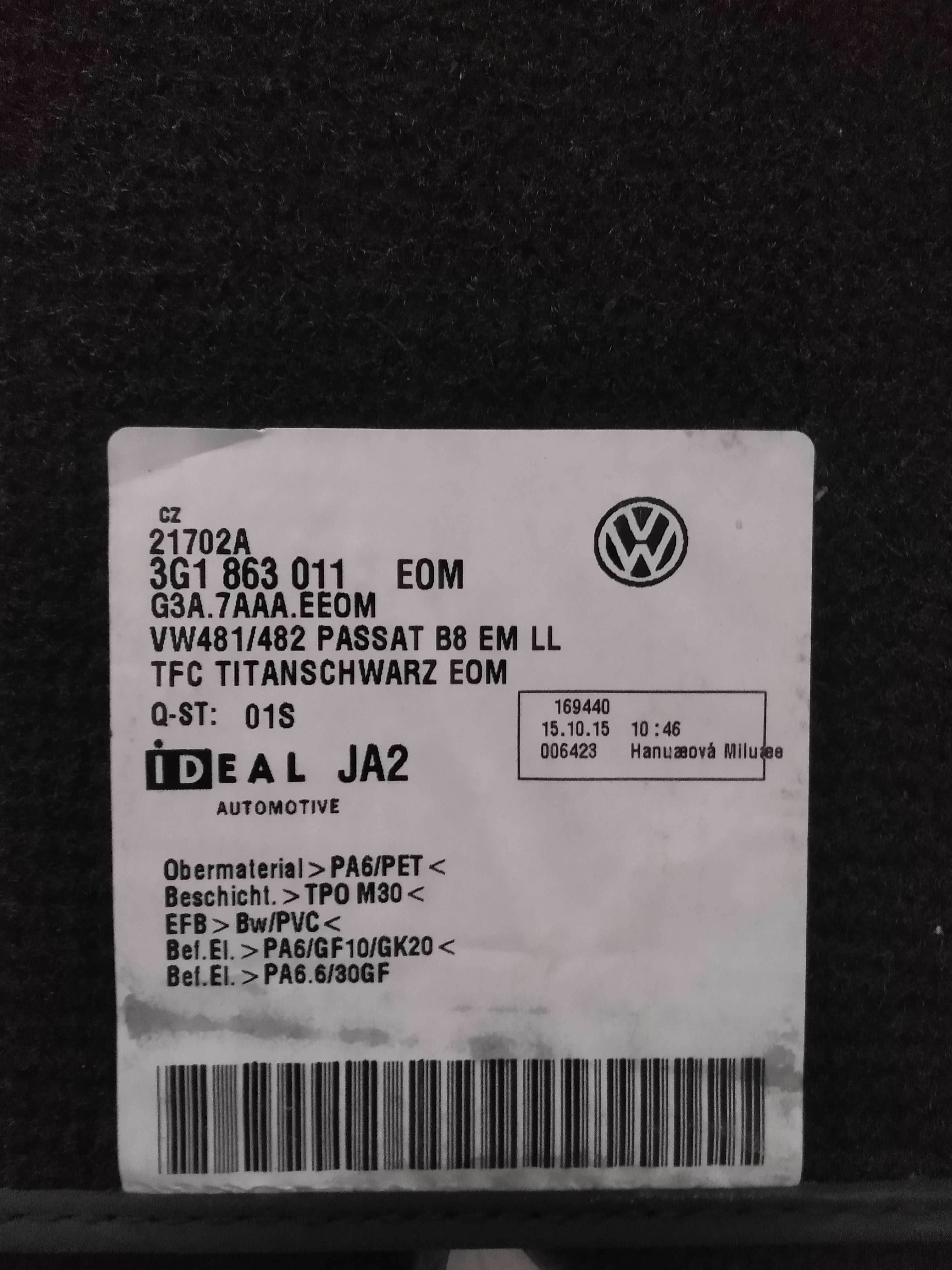 Dywaniki VW Passat B8 welurowe oryginalne