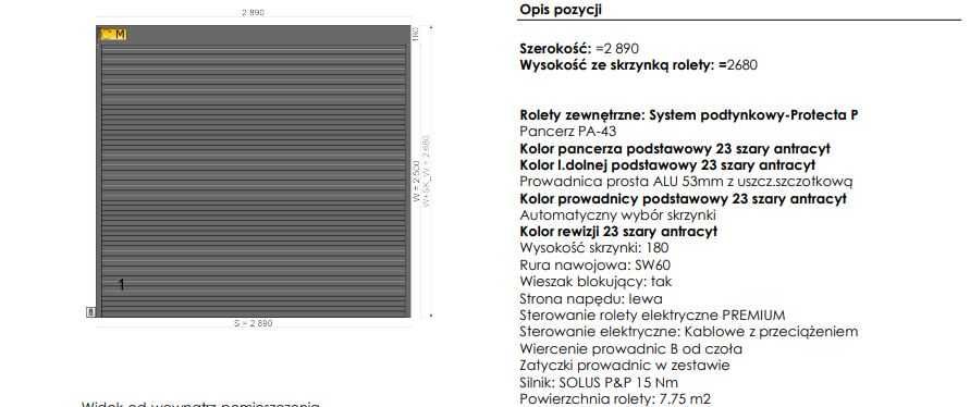 Roleta Wiśniowski podtynkowa 2890 x 2500 antracyt WYPRZEDAŻ! OD RĘKI