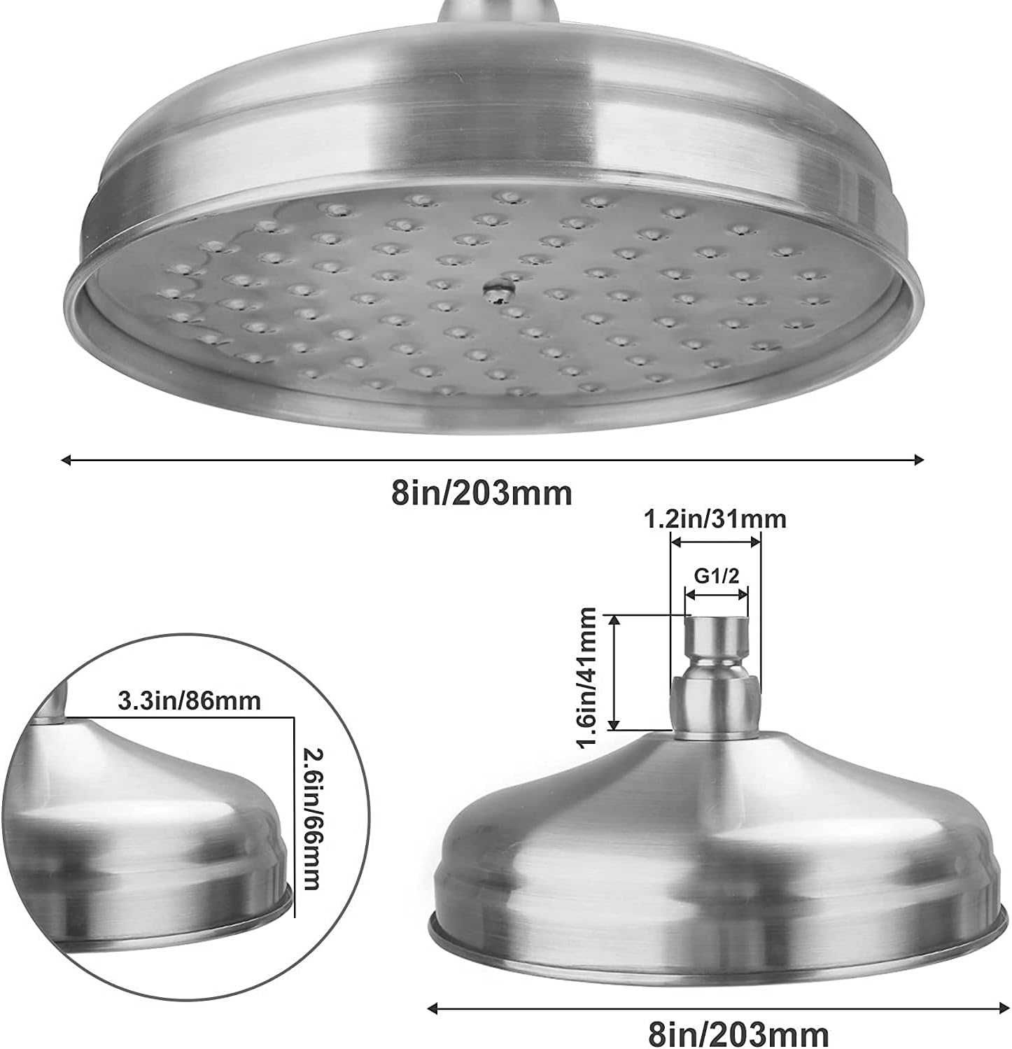 Deszczownica Okrągła 20cm AFUDER chrom mosiądz 8" głowica prysznic