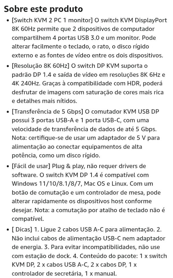 Switch KVM Ugreen 240hz