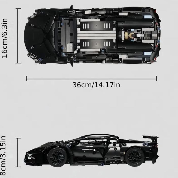 Контсруктор 1300 деталей спортивна машинка 36*17см lego technic черная