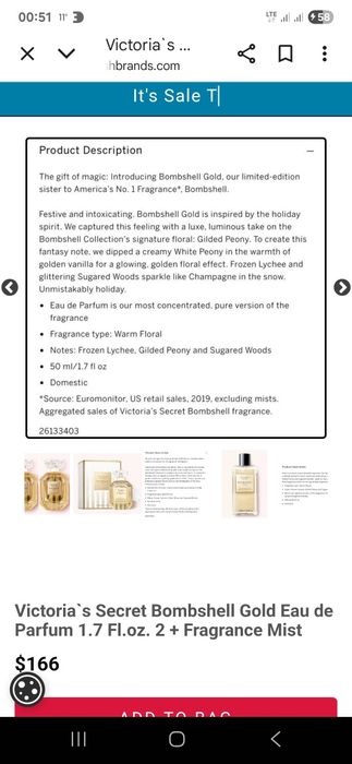 Victoria Secret bombshell gold eau de parfum