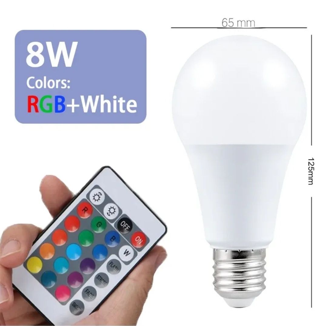 Żarówka kolorowa LED RGB 12W E27 + Pilot