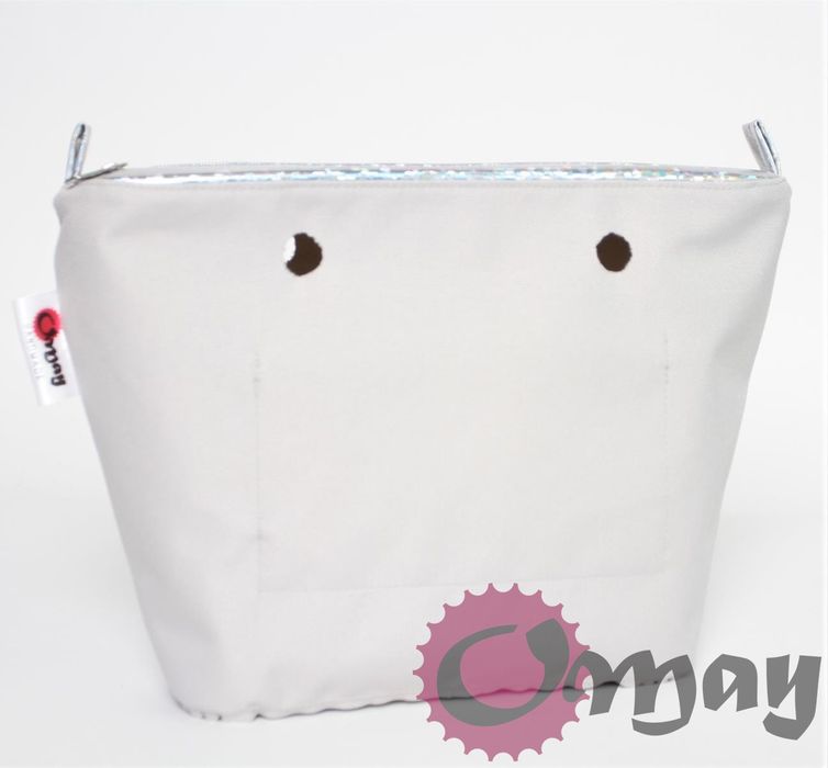Szary organizer do OBAG MINI holo srebrna eko skóra 2 kieszenie OMAY