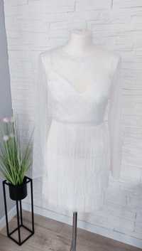 Sukienka biała z frędzlami r.36