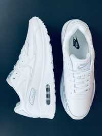 Мужские Кроссовки Nike Air Max 90 Белые Кожаные Кроссовки Найк