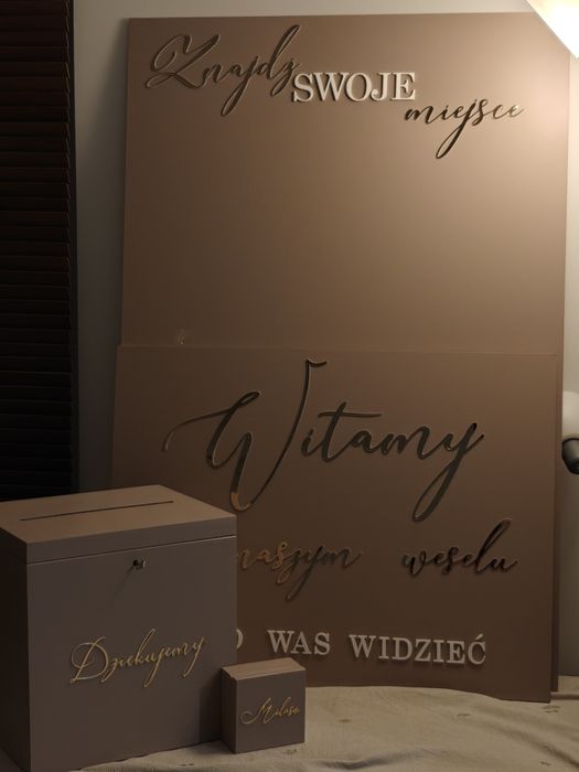 Tablice weselne, pudełka na koperty i obrączki