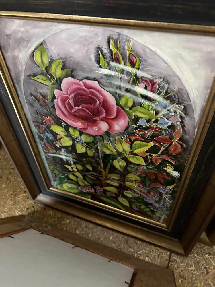 Obraz olejny róża 51x41 w drewnianej ramie