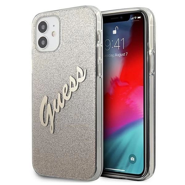 Etui Guess Glitter Gradient Script Na Iphone 12 Mini - Złote