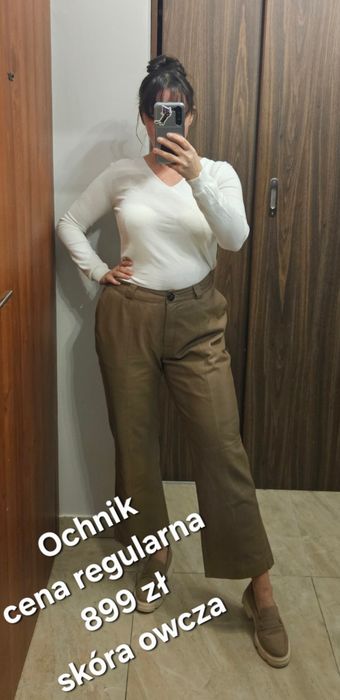 Beżowe spodnie Ochnik skórzane skóra