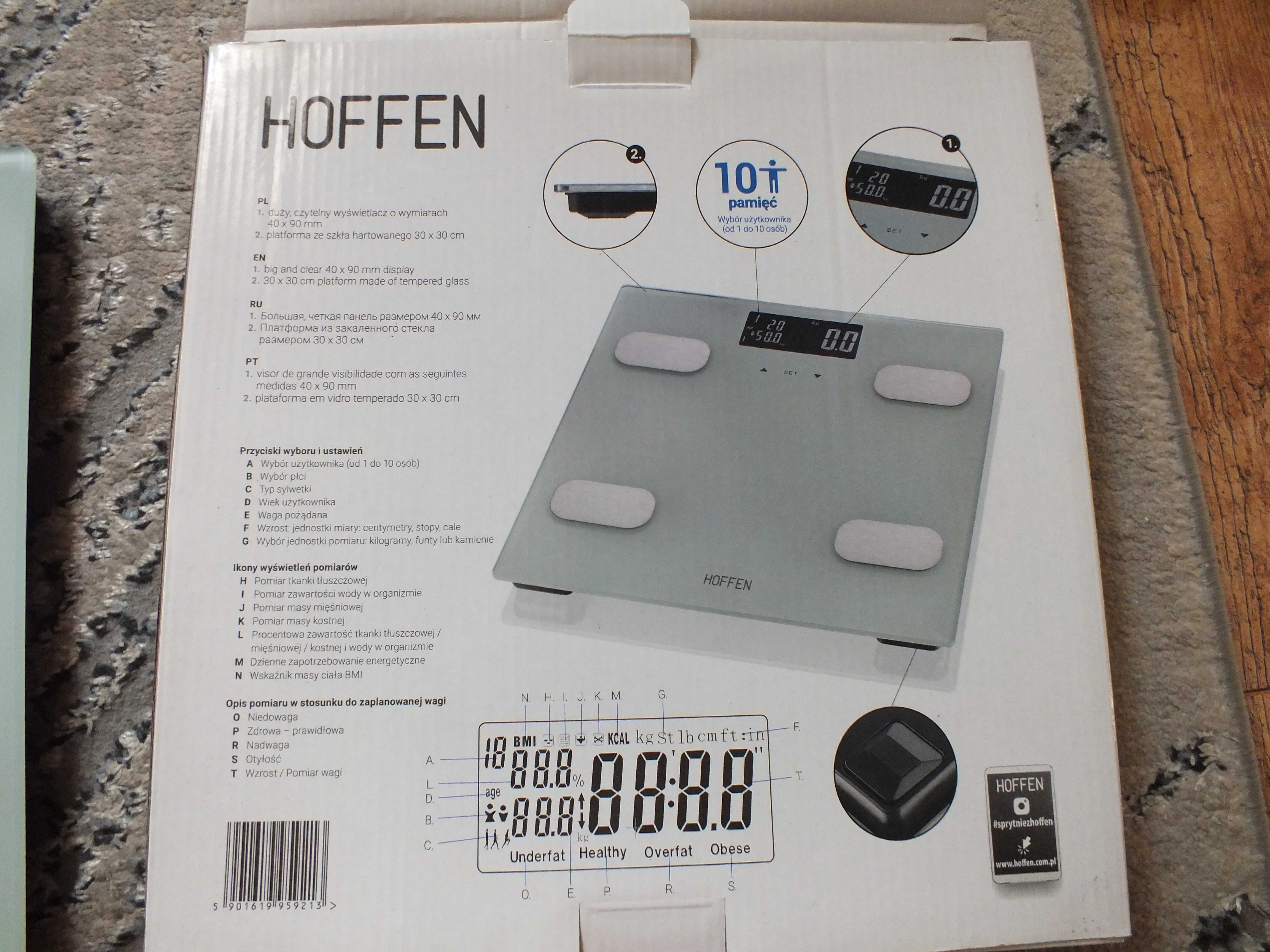 waga łazienkowa analityczna elektroniczna HOFFEN szklana 30x30cm OPIS