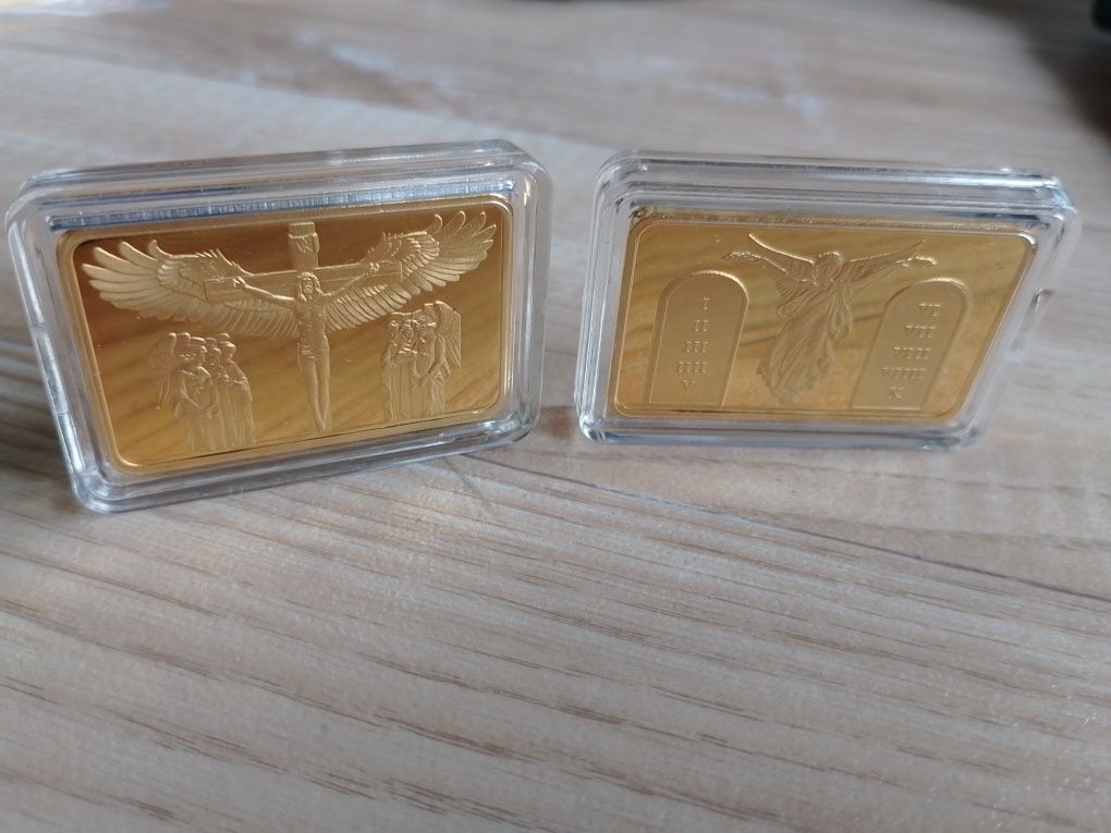 Sztab. Tablice Mojżesza/Ukrzyżowanie. Plater 24k gold. Cudo!