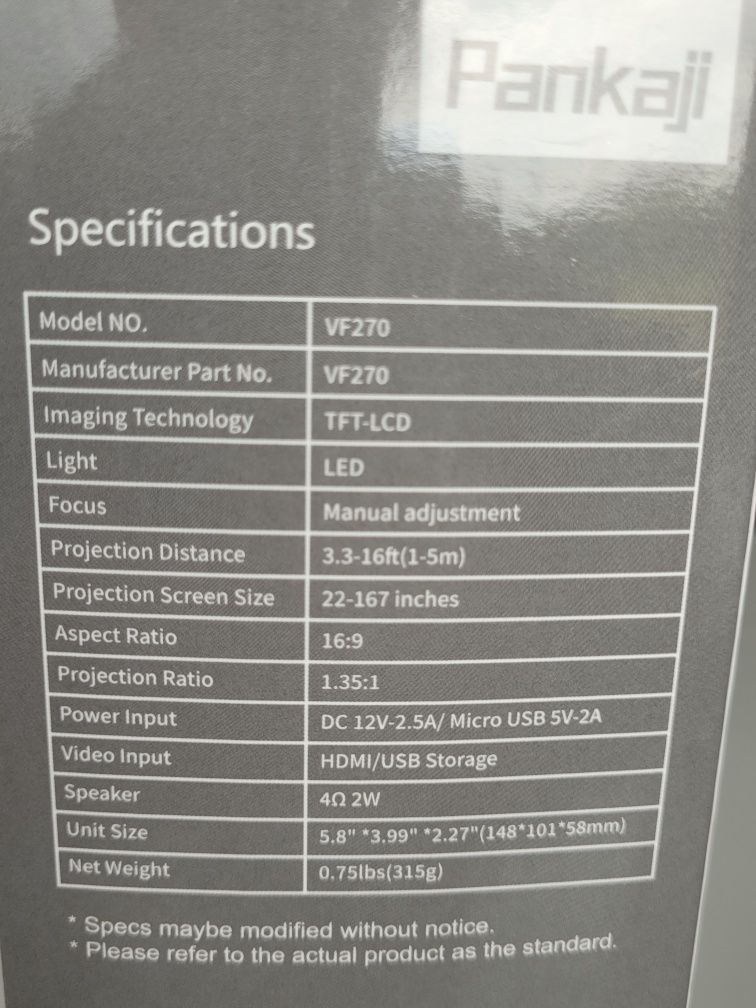 Mini Projektor Rzutnik HDMI Smart TV 1080 PANKAJI VF270
