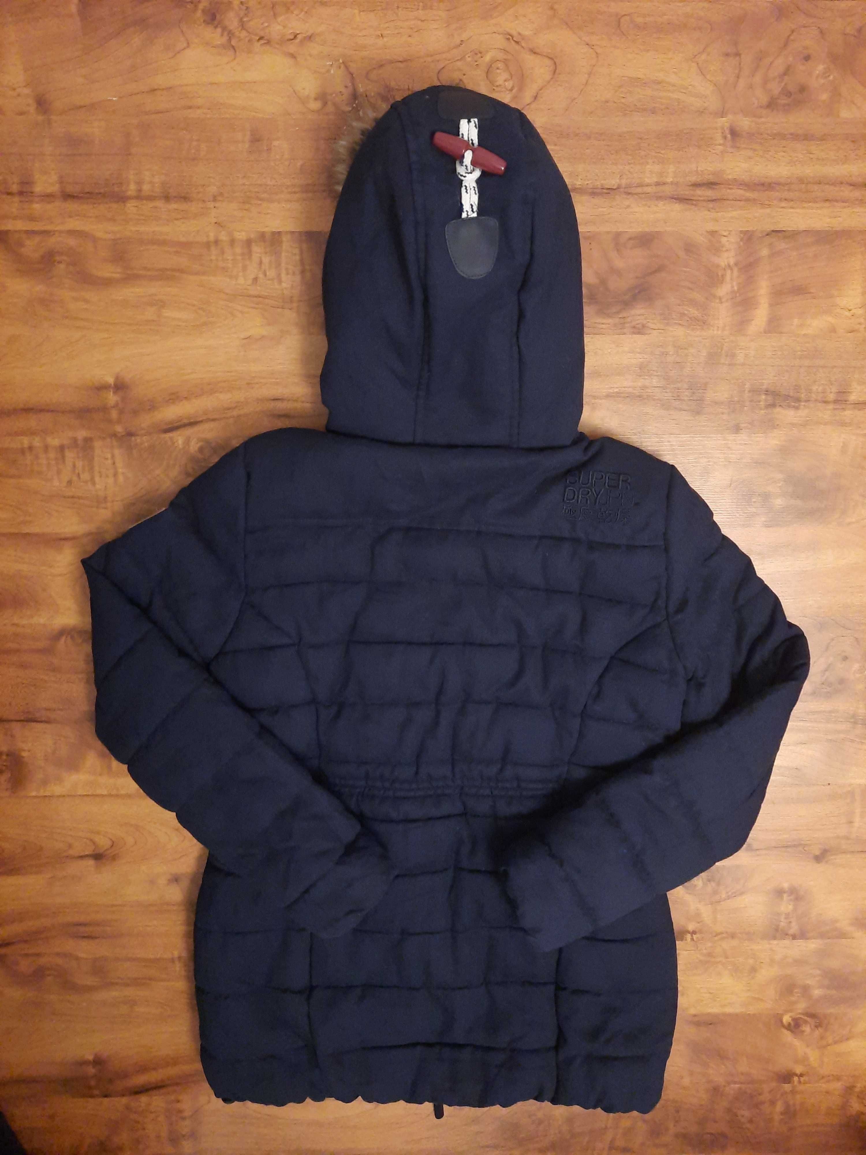 Granatowa długa ciepła kurtka ocieplana zimowa płaszcz Superdry 42 XL