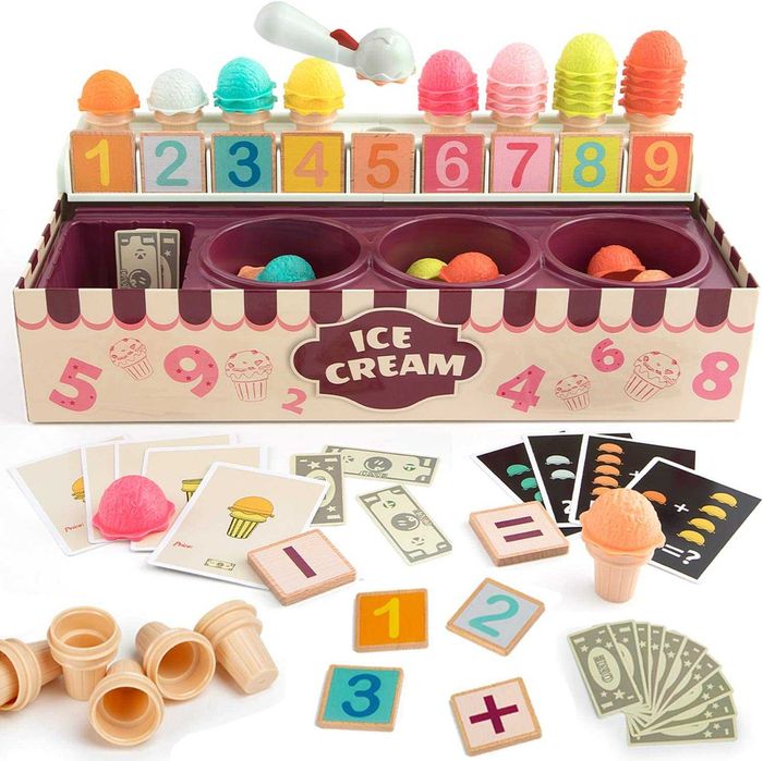 Gelataria de brinquedo, jogo educativo de matemática e lógica