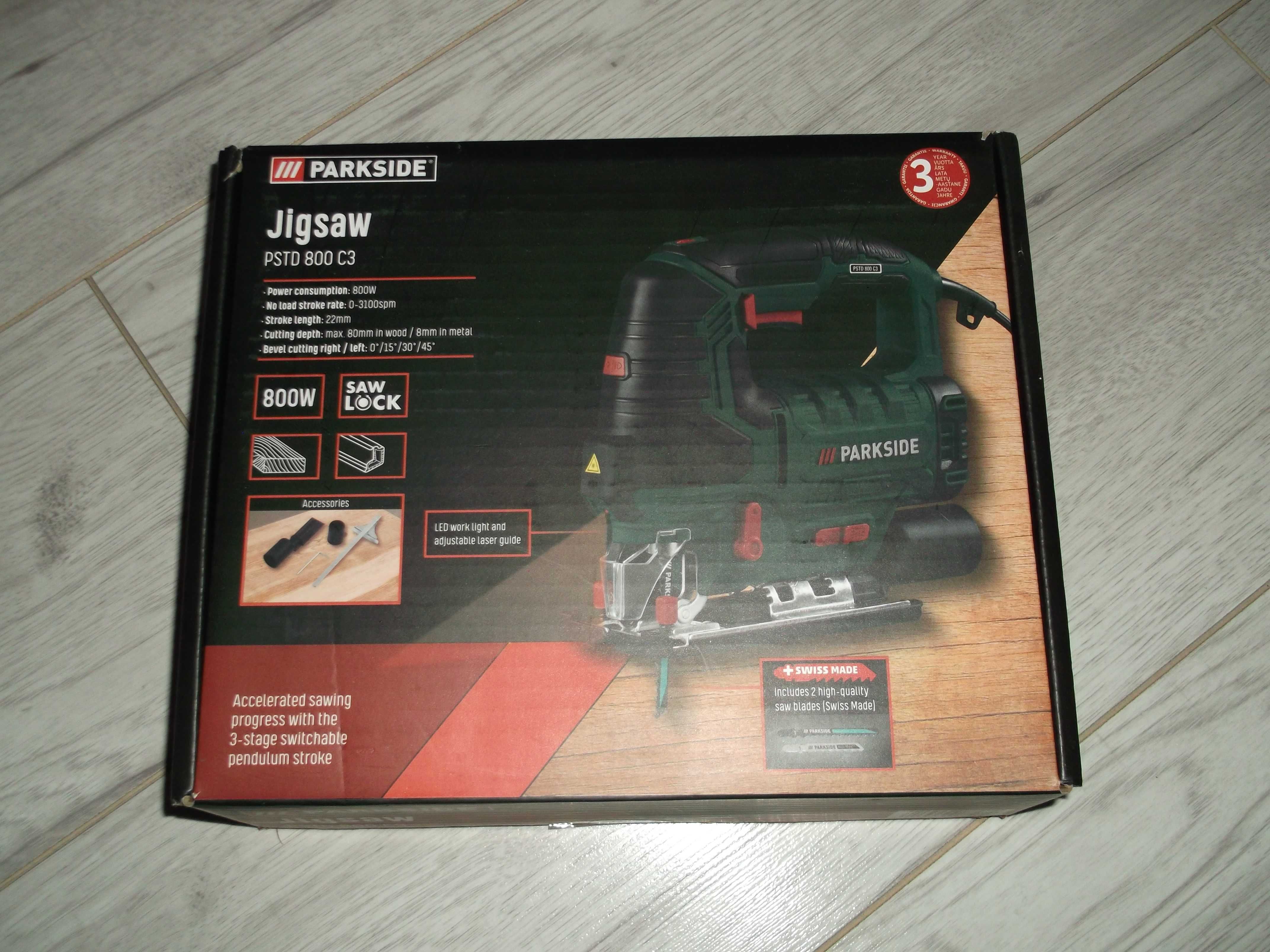 PARKSIDE Wyrzynarka, 800 W Laser, Podświetlenie, Brzeszczoty, Walizka