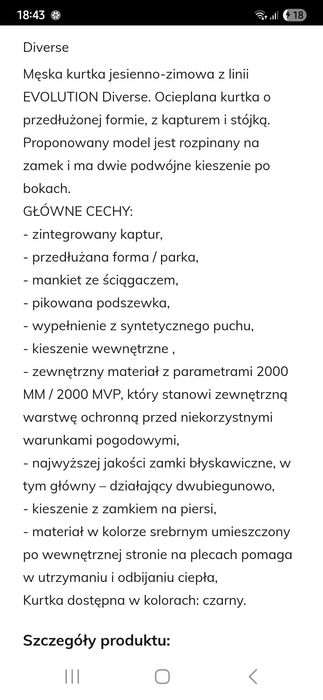 Męska KURTKA DIVERS EVO L jesień zima jak nowa