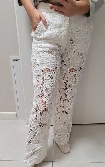 Białe, koronkowe, bawełniane, letnie spodnie, Zara, M (38)