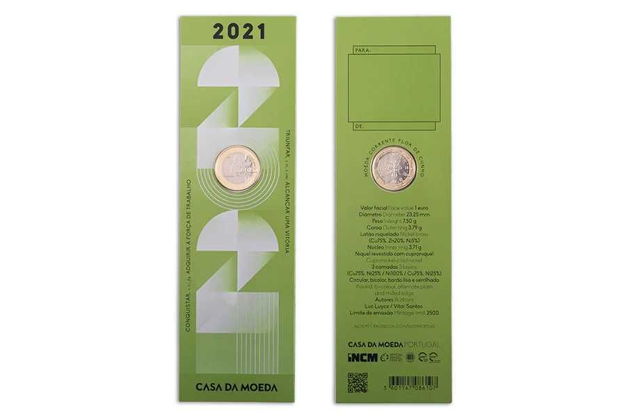 Moeda Comemorativa 1 euro Portugal 2021 FDC (Esgotada INCM)