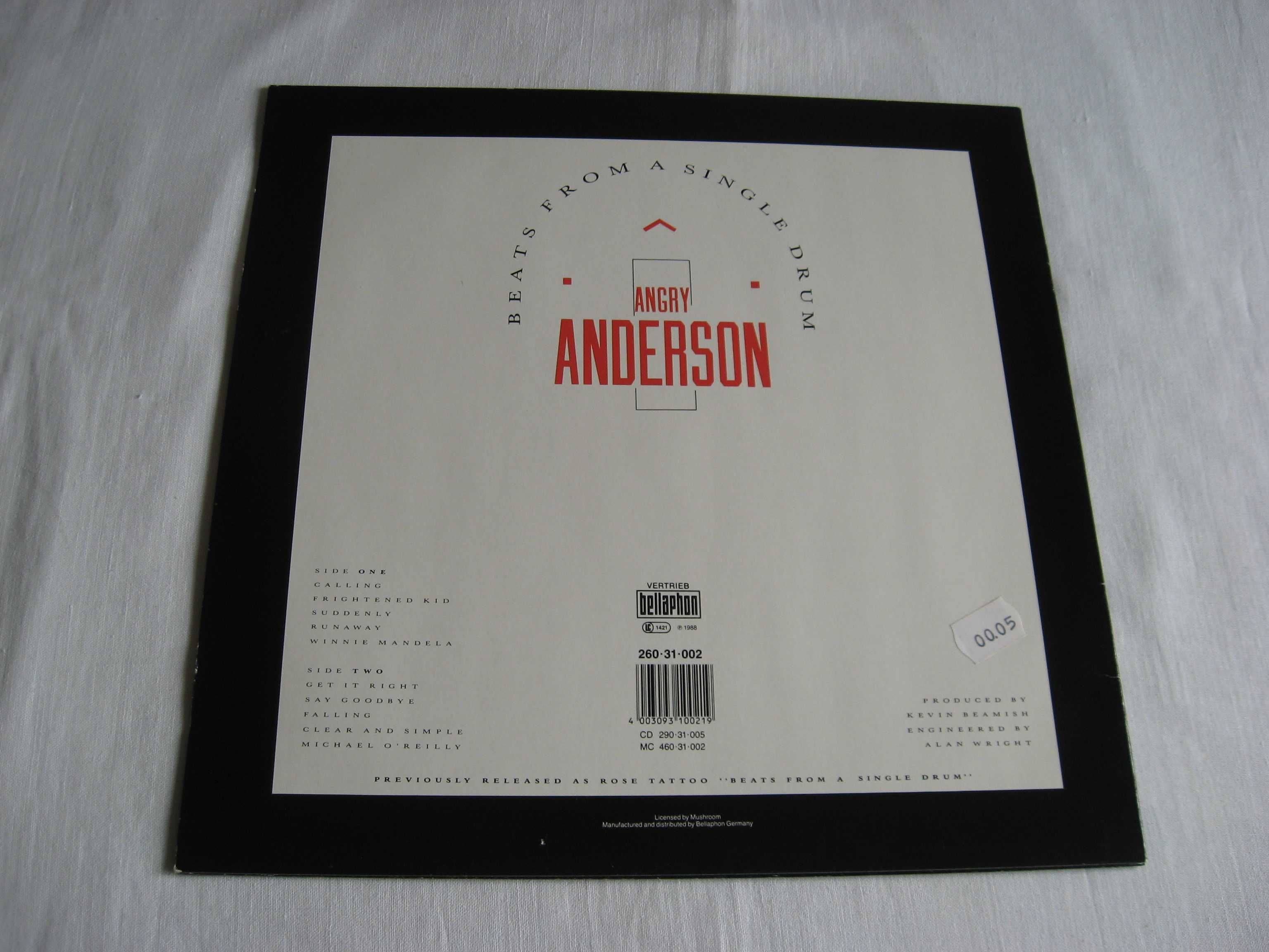 Пластинка виниловая Angry Anderson " Beats From A Single Drum " 1986 G