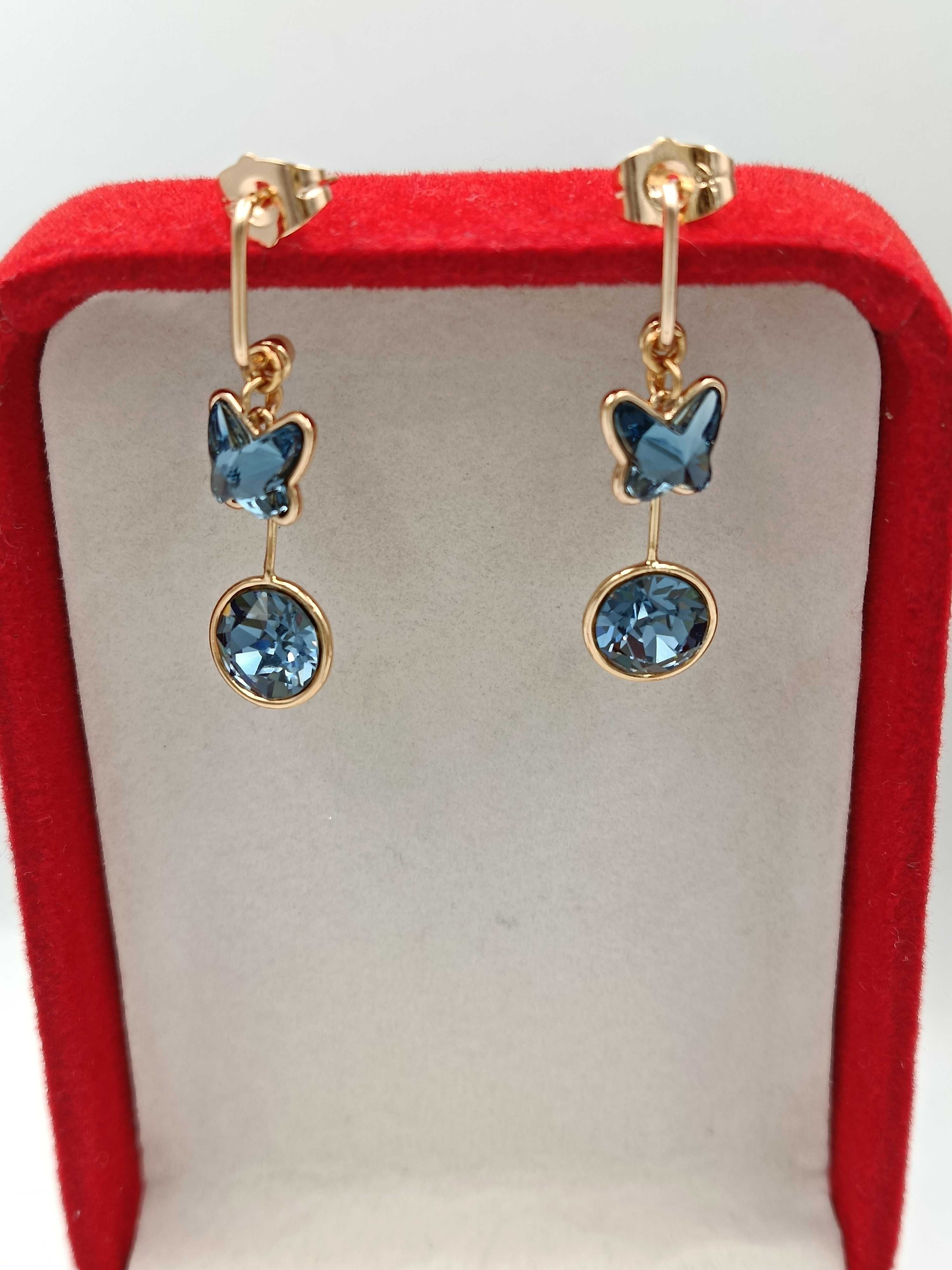 Kolczyki pozłacane 18k złotem z kryształkami Swarovskiego blue - SUPER