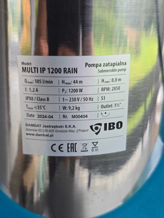 Pompa zatapialna do wody deszczowej IBO Multi IP 1200 Rain Nowa 1200W